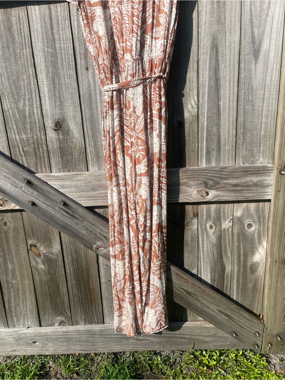 Olive & Oak Rust and White Floral Wrap Jumpsuit - Picture 9 of 9
